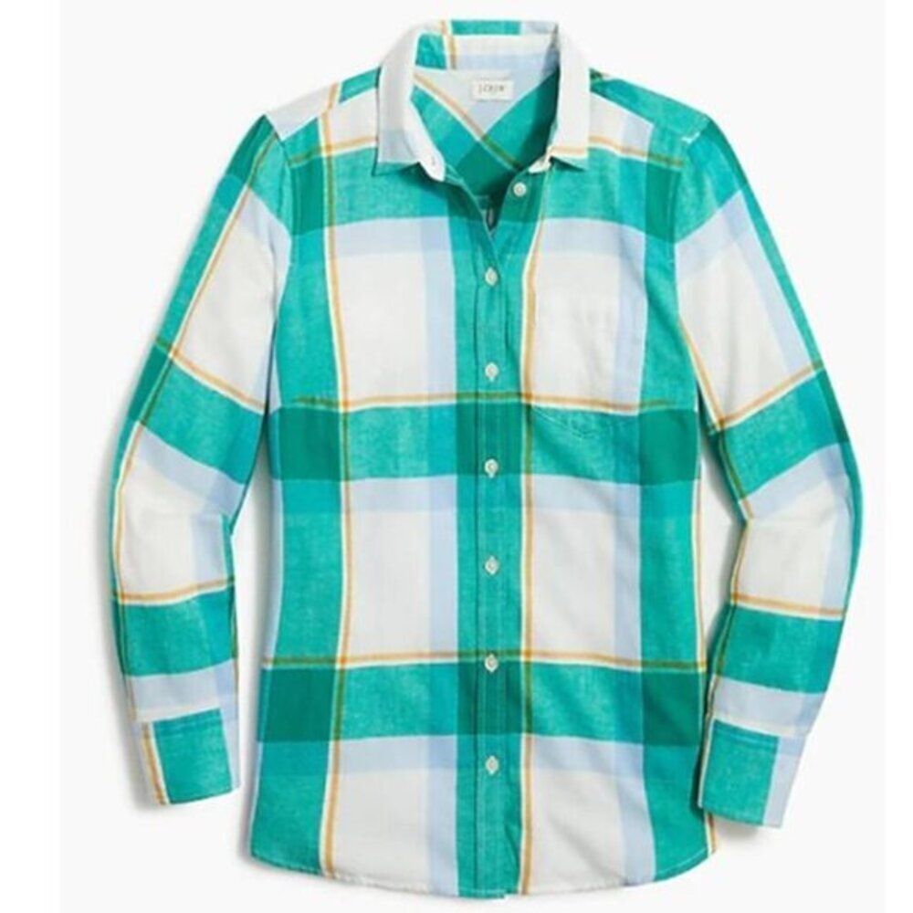 J CREW Women's Green Flannel Cotton Shirt Button Front Tops‎ Medium